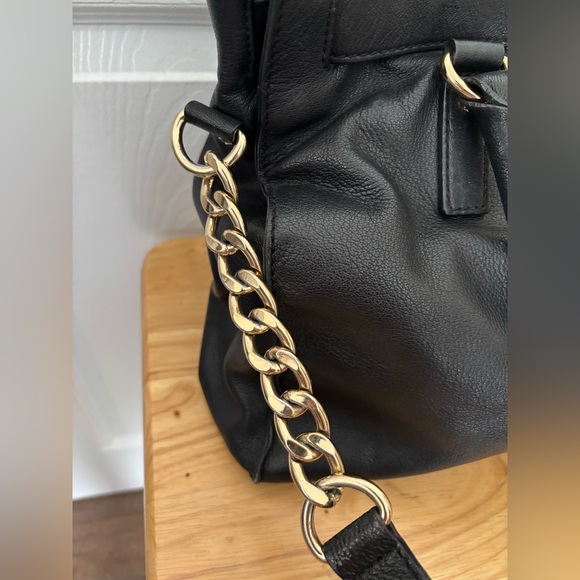 Black Leather Tote Bag with Gold Accents - Picture 3 of 12